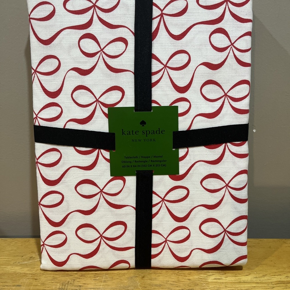 Kate Spade NY Valentine/Christmas Tablecloth‎ Red Bow 60x84" Oblong Fabric